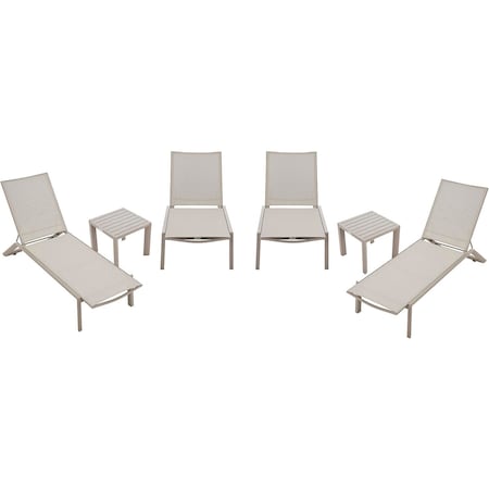 Global Industrial Outdoor Table Set, 2 Aluminum Slatted Side Tables & 4 Chaise Lounge Chairs 244311